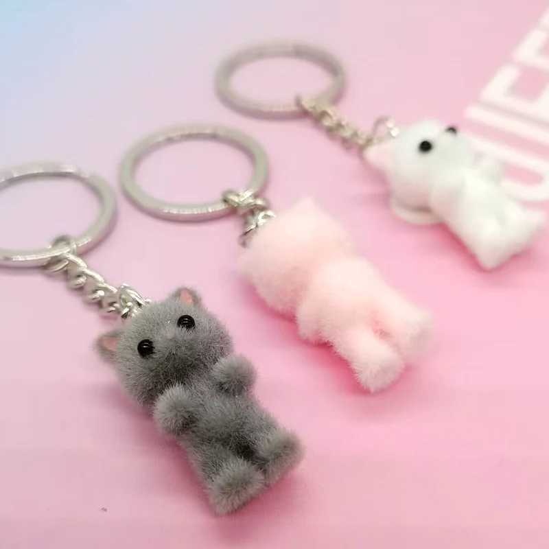 1 piece of 3D cartoon plush cat keychain Kawaii cat keychain animal keychain Souvenir gift women car key DIY jewelry W250411