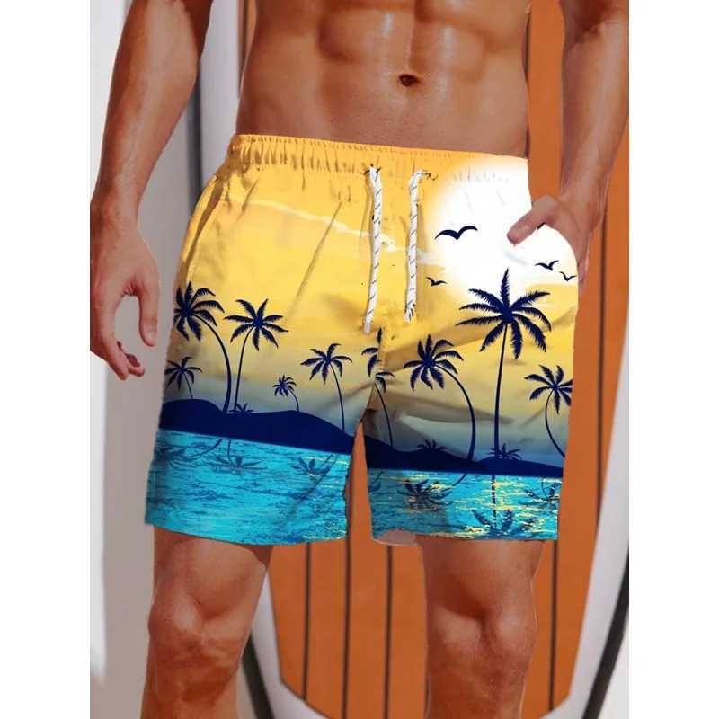 Retro geometric swimming rod mens shark tree 3D printed beach shorts summer casual quick drying sports loose surfing shortsW250410