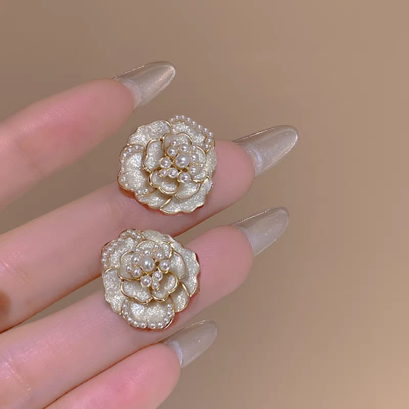 Chic White Floral Studs for Women - Dainty Camellia Design Earrings