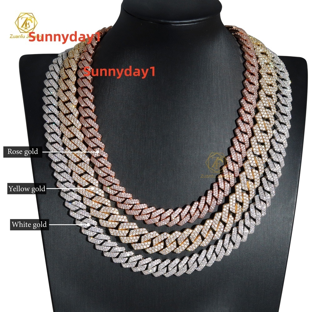 Hip Hop Jewelry 925 Sterling Silver VVS Moissanite Diamond Necklace 8mm 10mm Cuban Classical Link Chains Necklace for Men Women