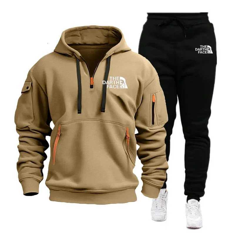 Mens Fashion and Casual Semi-zipper Pocket Sportswear Set Two Sportswear Pieces Jogging Pants Mens Sportswear SetT251111