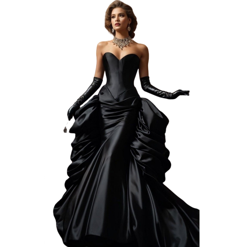Vintage Victorian Black Mermaid Prom Dresses Ruched Sweetheart Sleeveless Gothic Evening Gown For Women 2025 Chic Satin Special occasion Wear