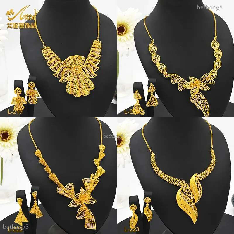 Wedding Jewelry Sets ANIID Dubai 24K Gold Plated Necklace Earring Set For Women Arabic Ethiopian Nigerian Party Choker Jewellery Gifts 231219
