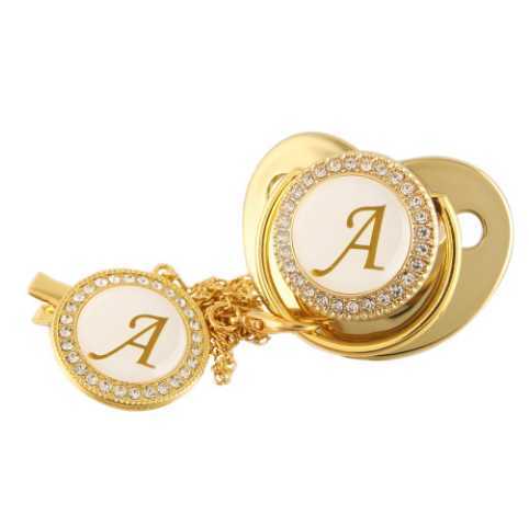 High-end golden diamond pacifier, 26-letter baby pacifier with chain clip Q251111