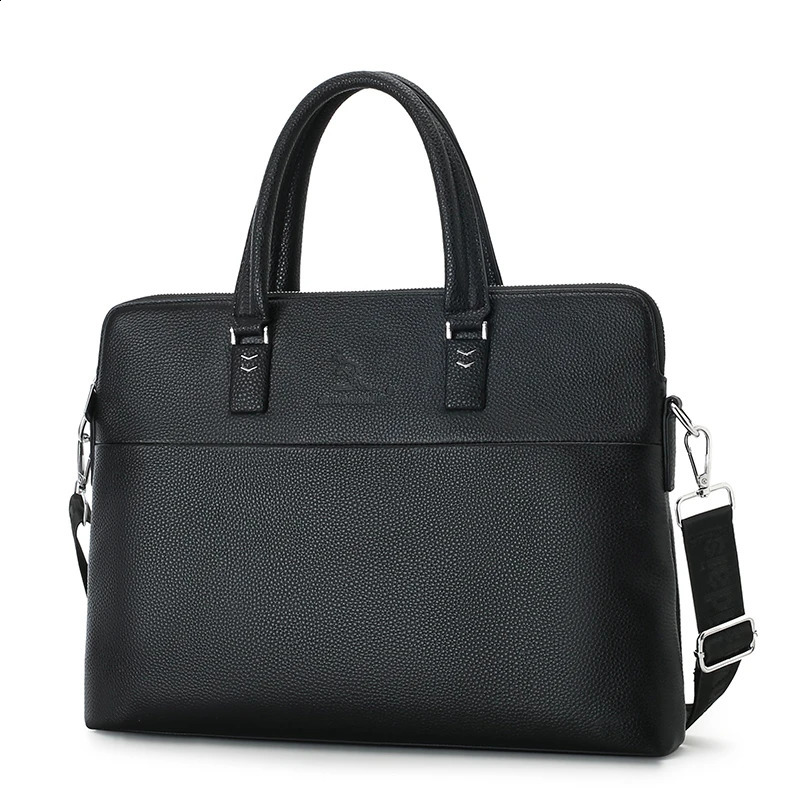 leather mens handbag casual simple large capacity business briefcase denim mens 14 inch notebook bag SAC 250410