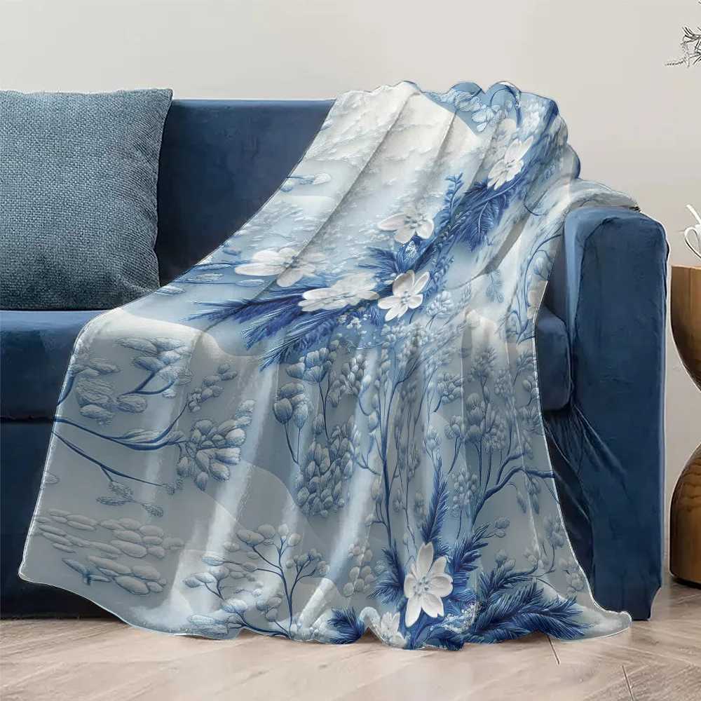 Floral Blue Paisley Pattern Fleece Blanket Soft Throw Blanket for Sofa Bed Living Room Decoration Gift C251111