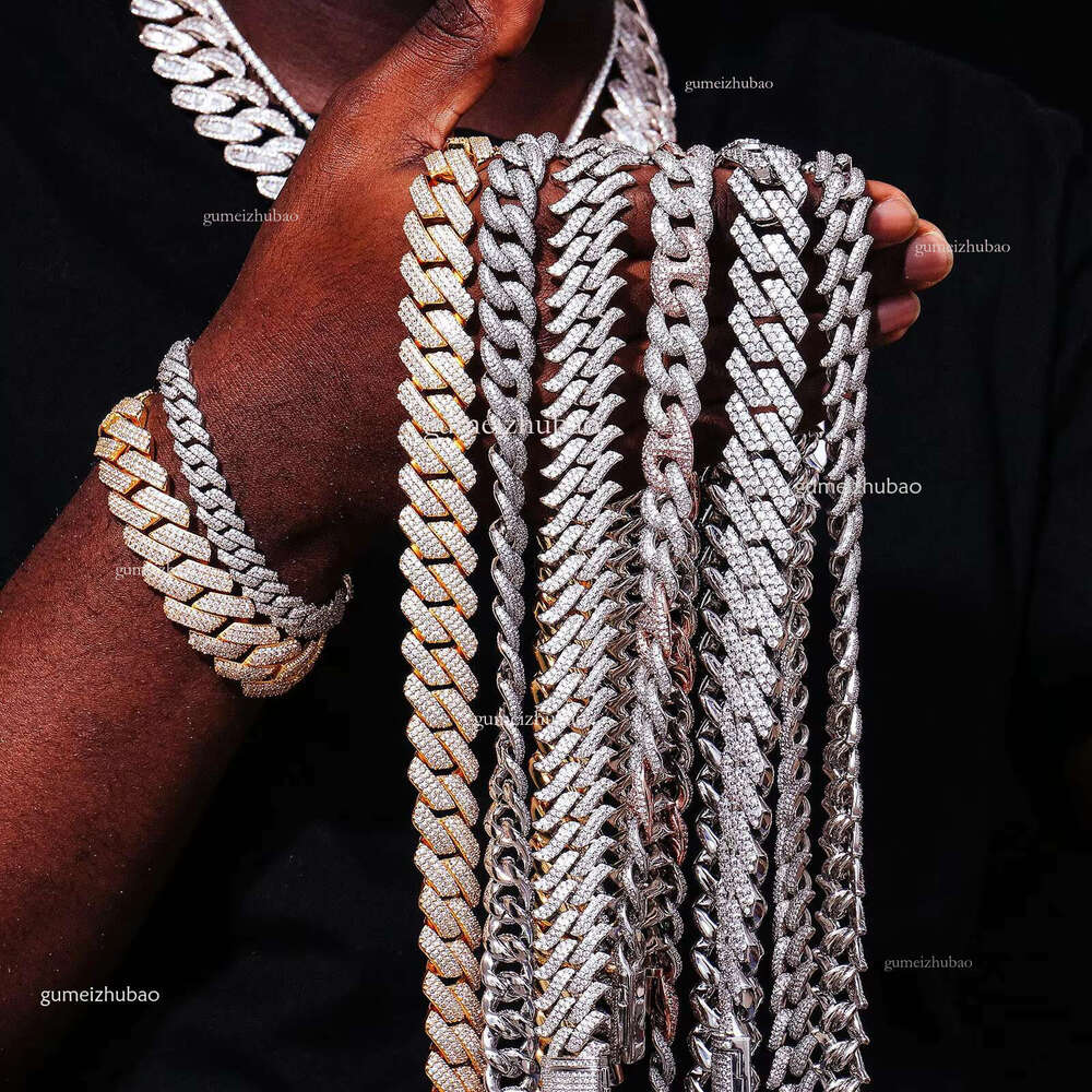 Sier Iced Miami 7-22inches Hip Hop Bracelet Vvs Real Dia Moissaniten Cuban k Chain Necklace for Men