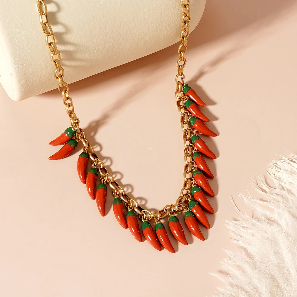 Fashion Trend Red Chili Tassel Pendant Necklace Vegetable Adjustable Jewelry Banquet Womens Gift 250409