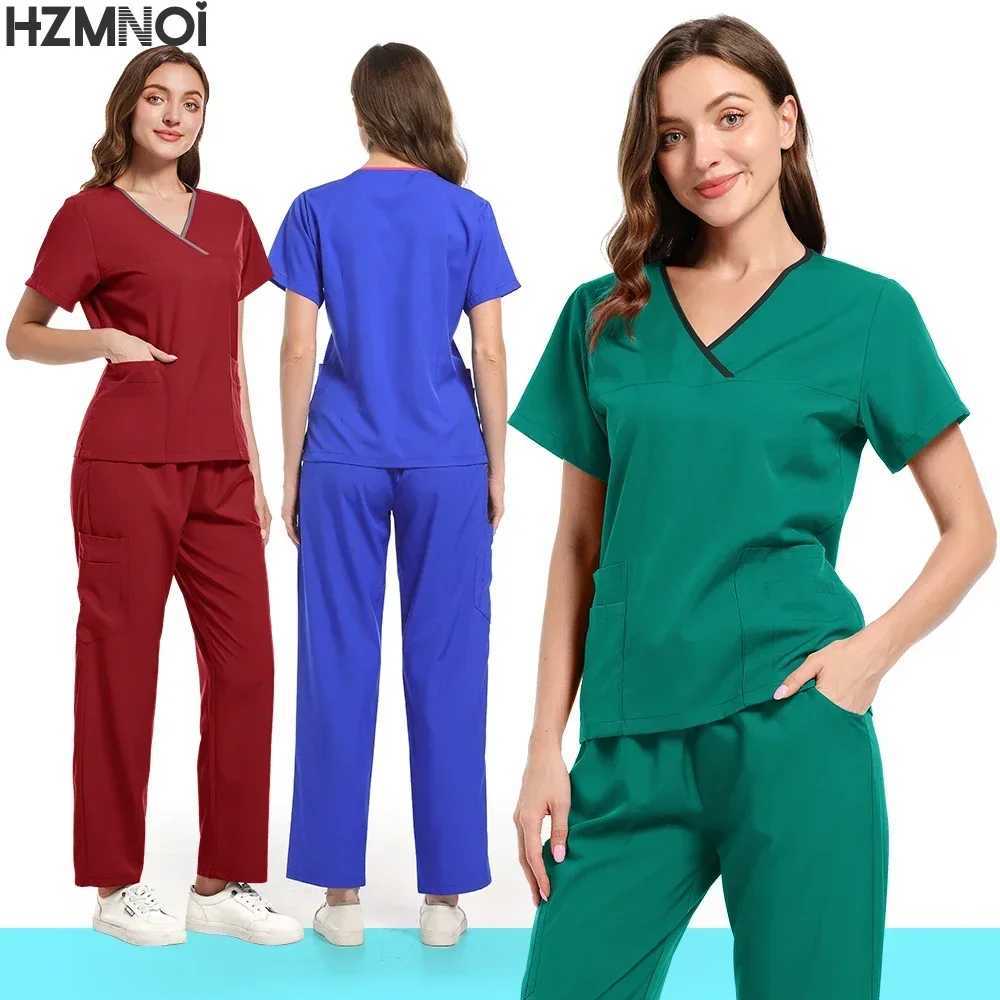 Multicolor Clinical Scrubs Clothes High-end Top+Pants Nursing Uniform Women Men Medical Surgery Uniform Nurse Workwear Scrub Set X250410