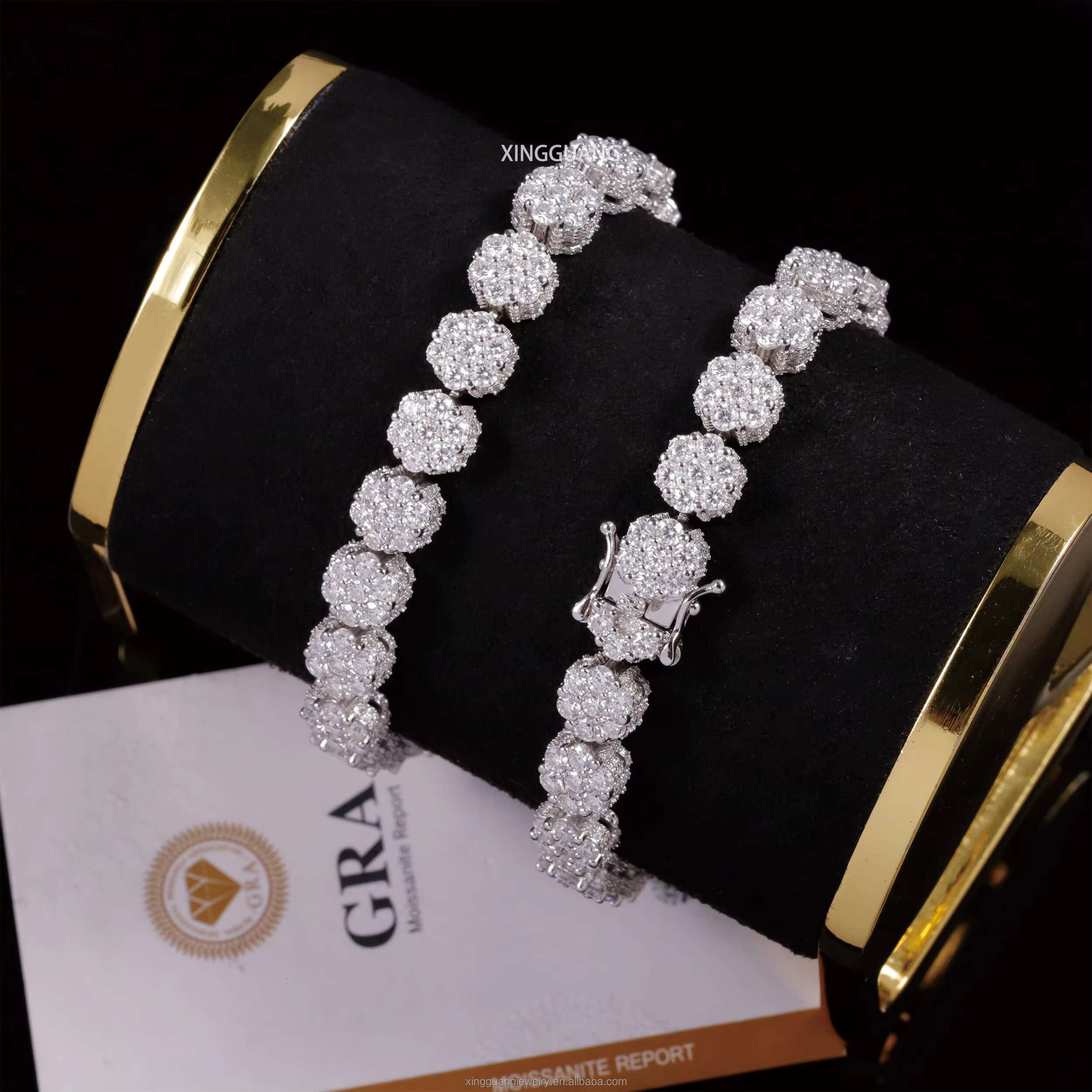 100% Pass Tester Flower Design Diamond Bracelet 925 Solid Silver Hip Hop Bracelet For Men Women VVS Moissanite Cuban Bracelet