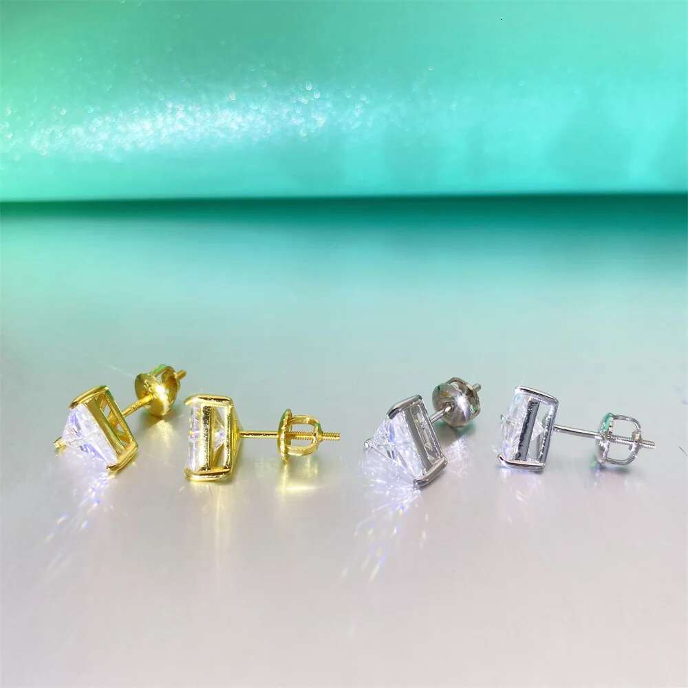 0.5-2ct Triangle Cut Moissanite Womens Stud Earrings 925 Sterling Silver Plated White Gold Top Quality Earrings for Women Men