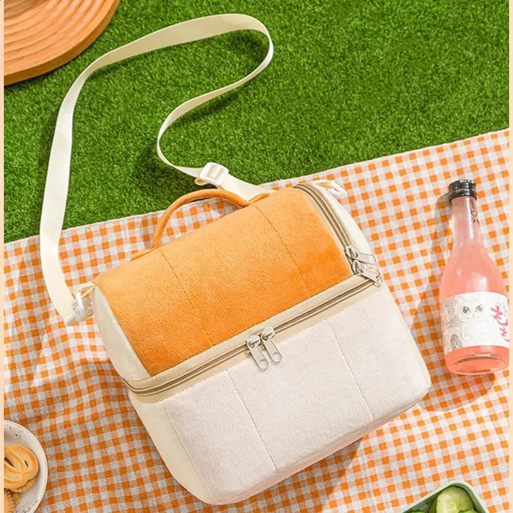 One shoulder bento lunch box toast bag portable insulated thick double-layer large capacity food hiking picnic bag 250410