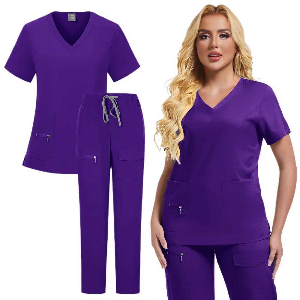 Professional Hospital Work Uniforms Unisex Quick-drying Minimst Pocket Scrubs Sets Surgical Tops Pants Nurse Medical Uniforms X250410