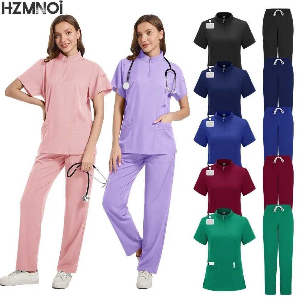 Washing Clothes Female Summer Short-slved Operating Clothes Casual Stand Collar Zipper Top Beauty Sn Medico Nurse Uniform X250410