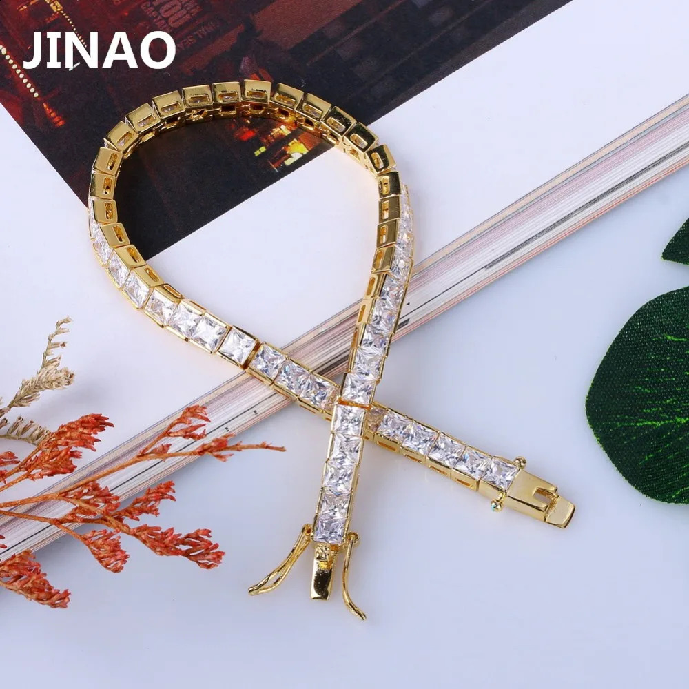 JINAO 1 Row 6mm Hip Hop Bracelet Gold Color Plated Micro Pave AAA Cubic Zirconia Iced Out Bling Box Chain Bracelet Mens Gift 250408
