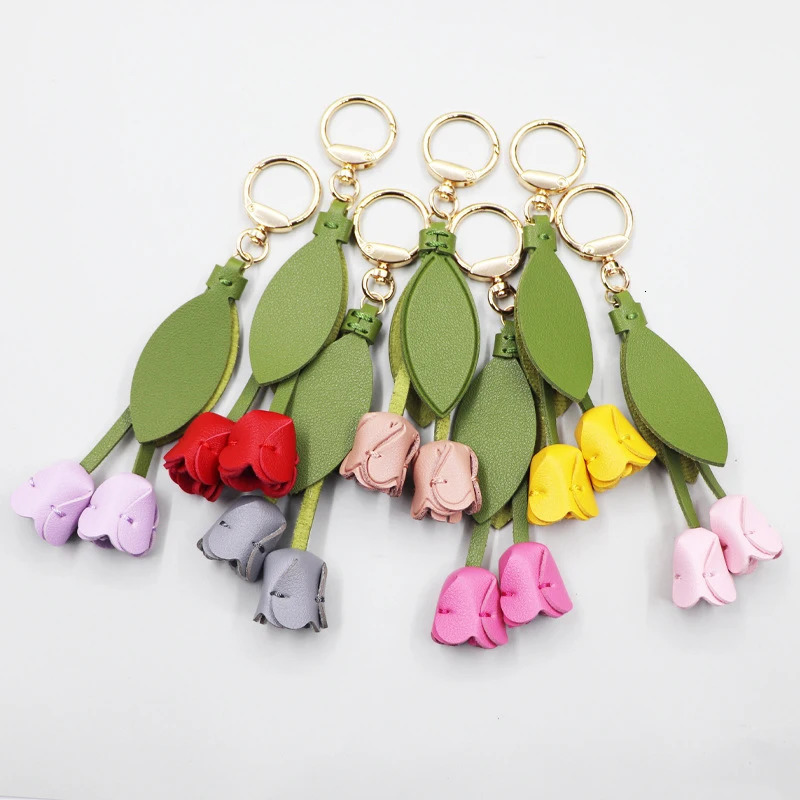 Flower Bag Pendant Genuine Leather Original Exquisite Handmade Simulation Flower Pendant Osmanthus Tulip Keychain 251110