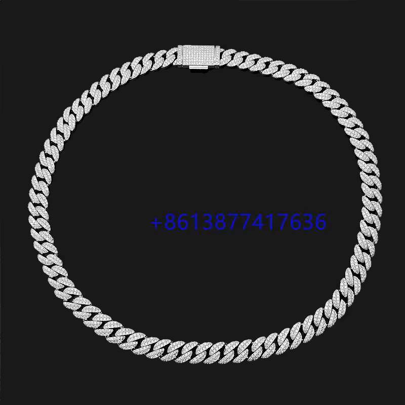 Zuanfa Hip Hop Bling 2 Rows 12mm 24 Moissanite Diamond Iced Out Cuban Chain Necklace Cuban Link Chain
