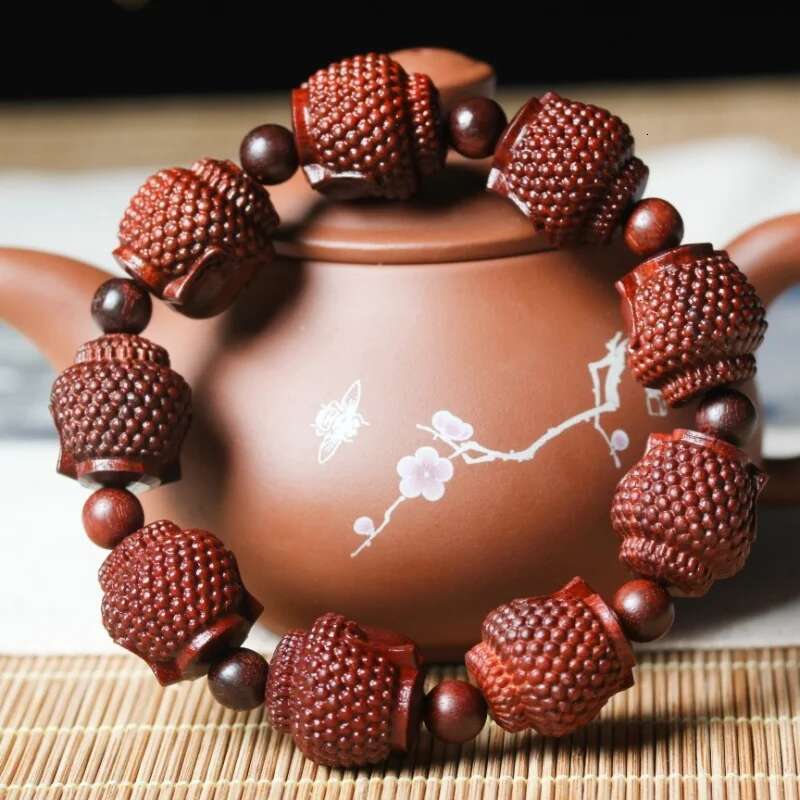 Small Leaf Rosewood Carving Rosary Guanyin Bracelet Hand-Held Four-Sided Buddha Pattern Prosperity Brought by the