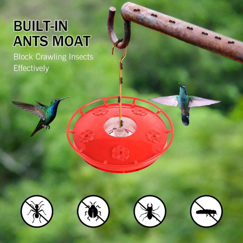 eWonLife Hummingbird for Outdoors, 2 Pack, Leak-Proof, Easy to Clean and Refill, Saucer Humming Bird Feeder Plastic, Including Hanging Hook, with 5 Fe