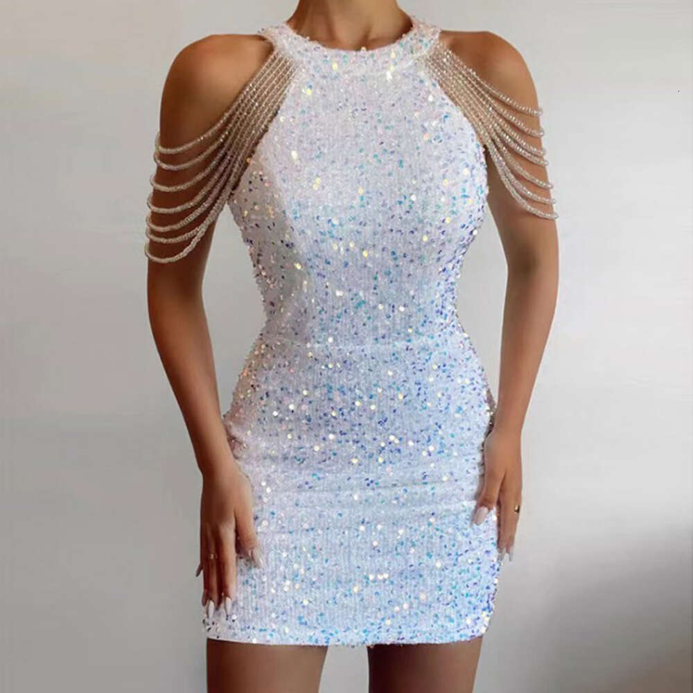 2025 Spring Summer New Fashion Halter SEXY DRESSES FOR WOMEN Crystal Tassel Bodycon Sequin Night club maxi dress Evening Gown