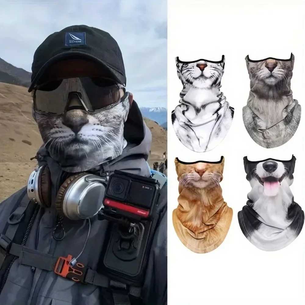3D Animal Cat Design Summer Full Face Neck Protector Sun Shield Breathable Quick Dry Polyester Helmet Liner for Outdoor Cycling S251110