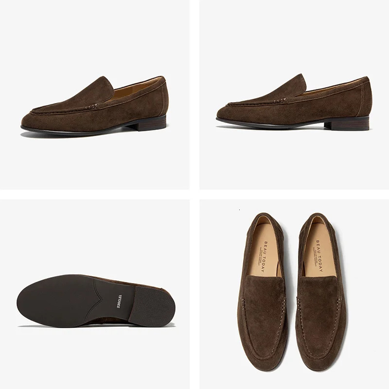BEAUTODAY Mocassin Loafers Women Sheep Suede Leather Slip-on Sewing Solid Color Round Toe Flats Ladies Shoes Handmade 26286 251110