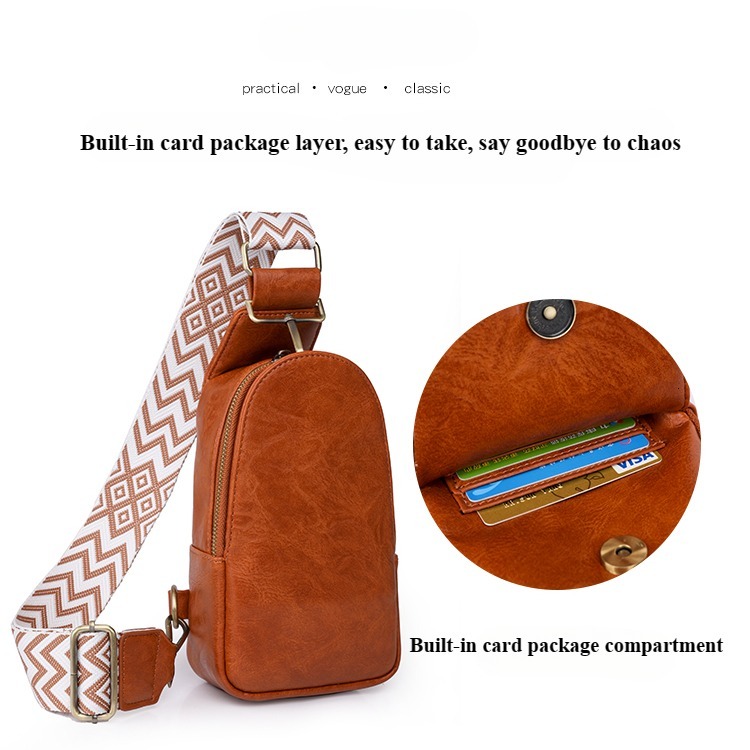 Women Chest Bag Sling Bag, Guitar Strap Small Crossbody PU Leather Satchel Daypack ddmynov