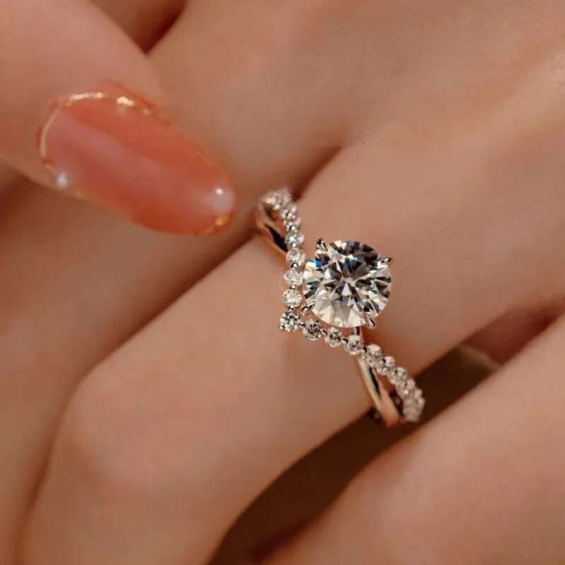 1CT Moissanite Womens Ring New Fashion Crown Ring S925 Sterling Silver Adjustable For Women Wedding Party Gift