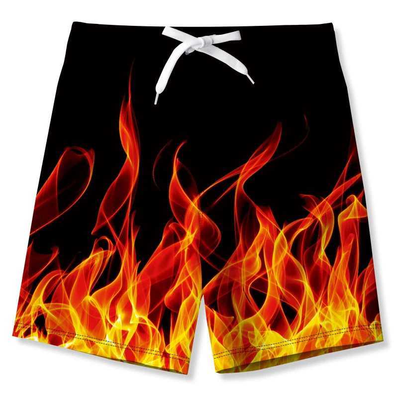 Fashionable mens beach shorts 3D printed flame pattern quick drying shorts for summer leisure and swimming beach shorts for summerW250410