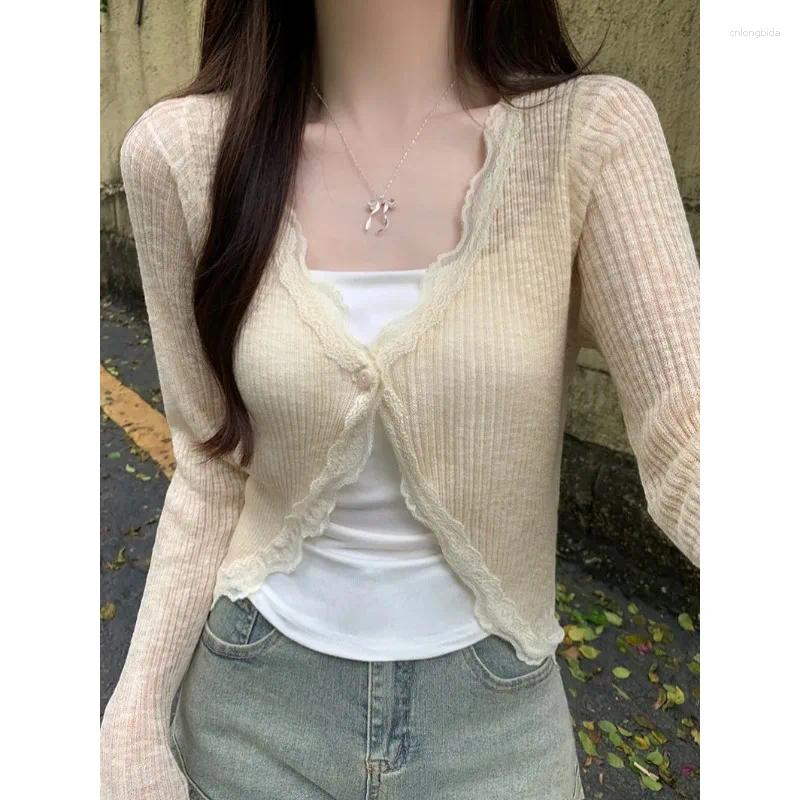 Women's Knits Trim One Button Long Sleeve Crop Top Women Short Open Front Ribbed Knit Cardigan Sweater Summer Fairycore Outfit M197