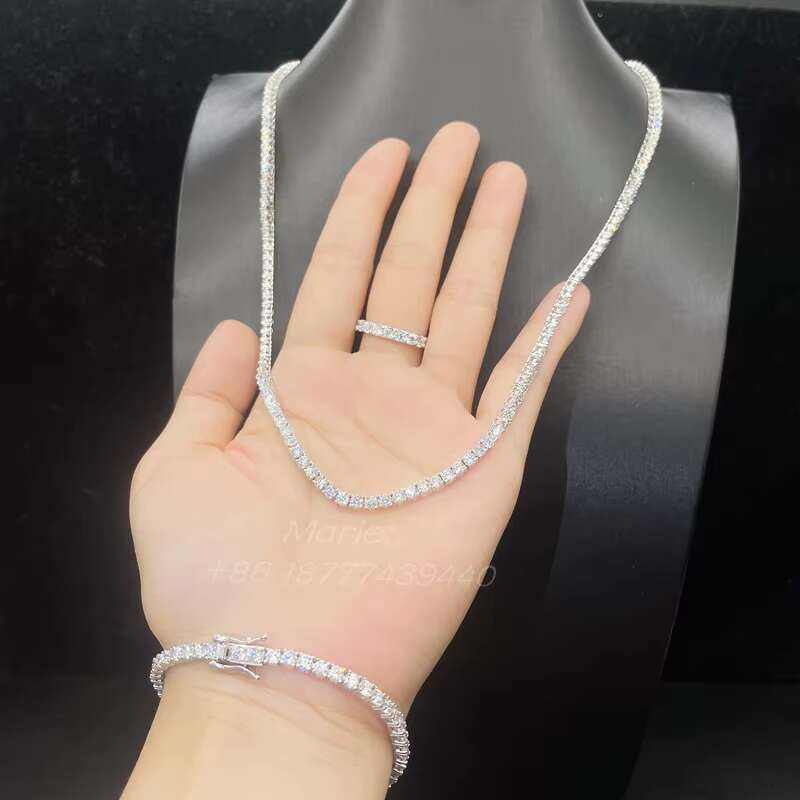 Gift for Gilr Custom Hip Hop Jewelry 925 Sterling Silver Moissanite Diamond Rings Tennis Chain Jewelry Set