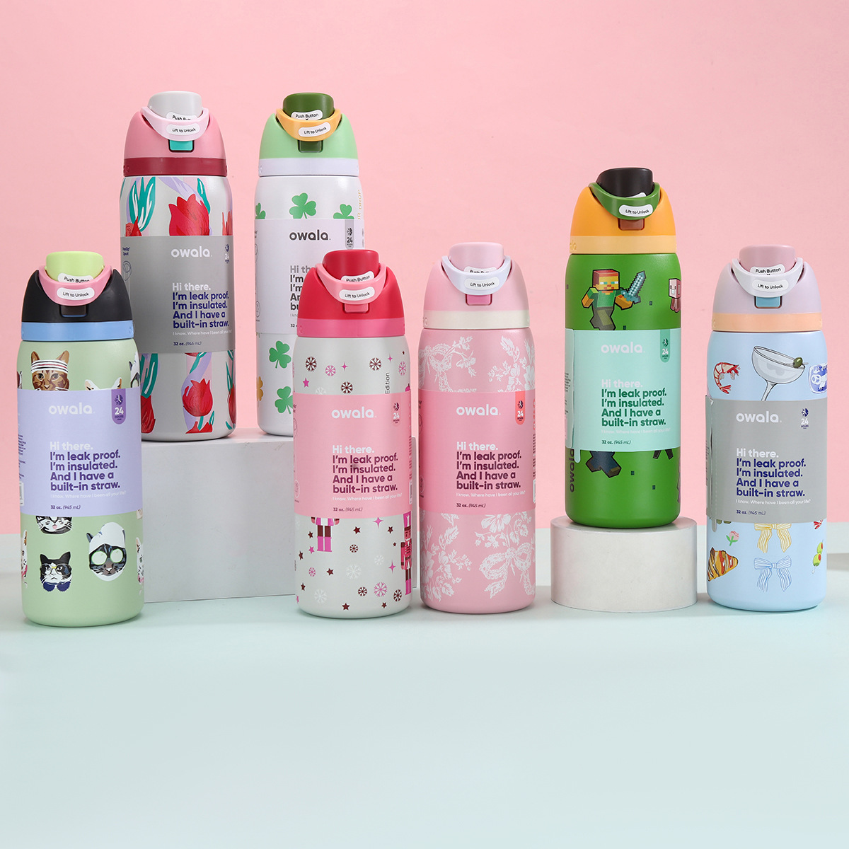 Water Bottles 32oz Leakproof Straw Kettle Stainless Steel Insulated Cup Cold Sports Bottle -Looking
