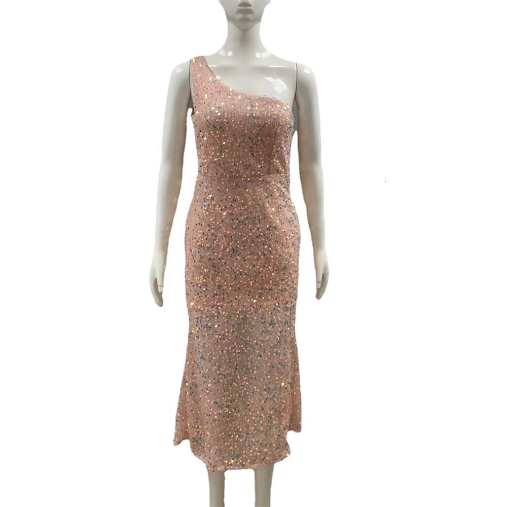 2025 Summer New Wear Hot Selling Women's Sleeveless One Shoulder Sequin Dress
