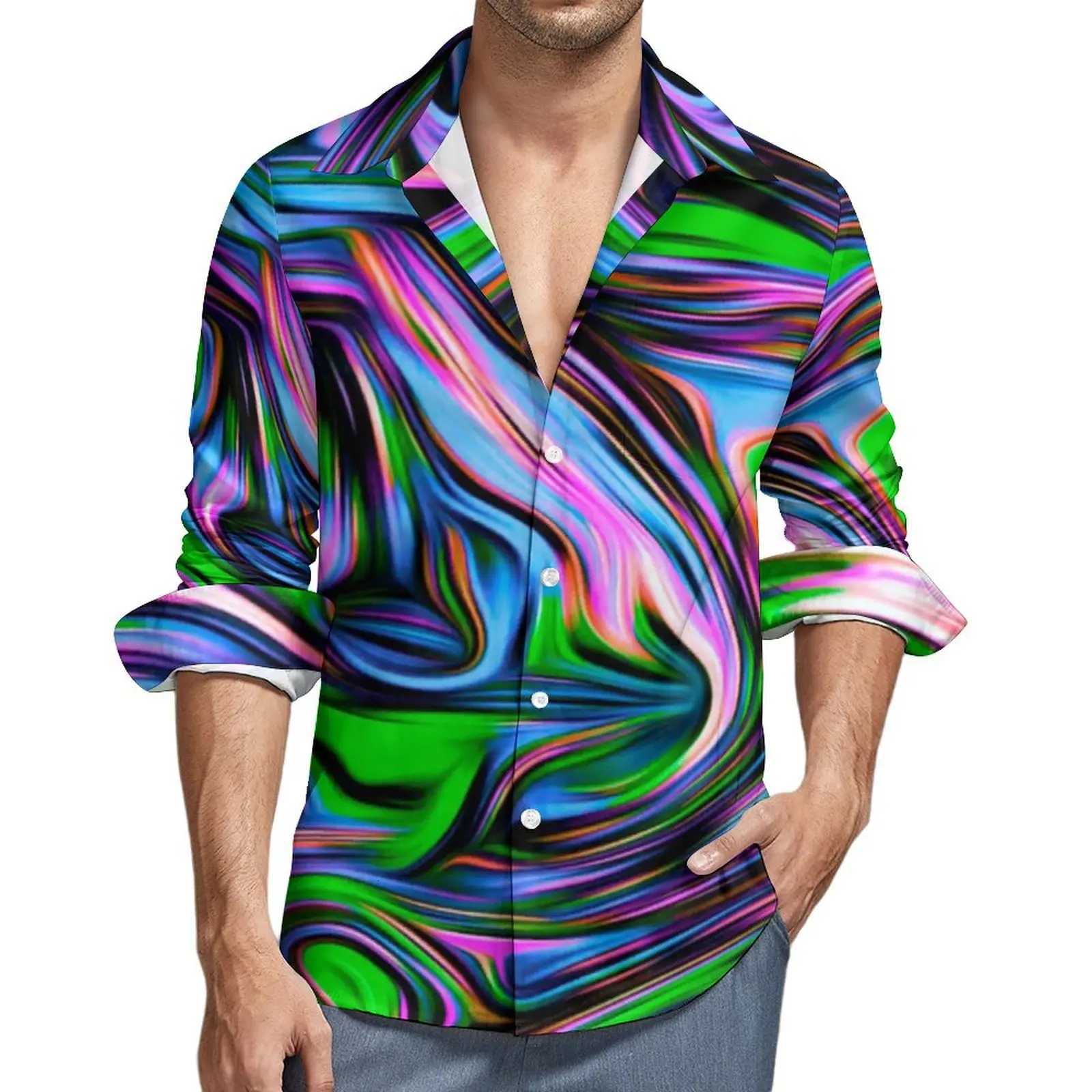 Novel Colorful Neon Painted Man Shirt Fashion Splashed Ink Printed Pattern Long Sleeve Shirt Casual Lapel Long Sleeve Tops 2024 K251110