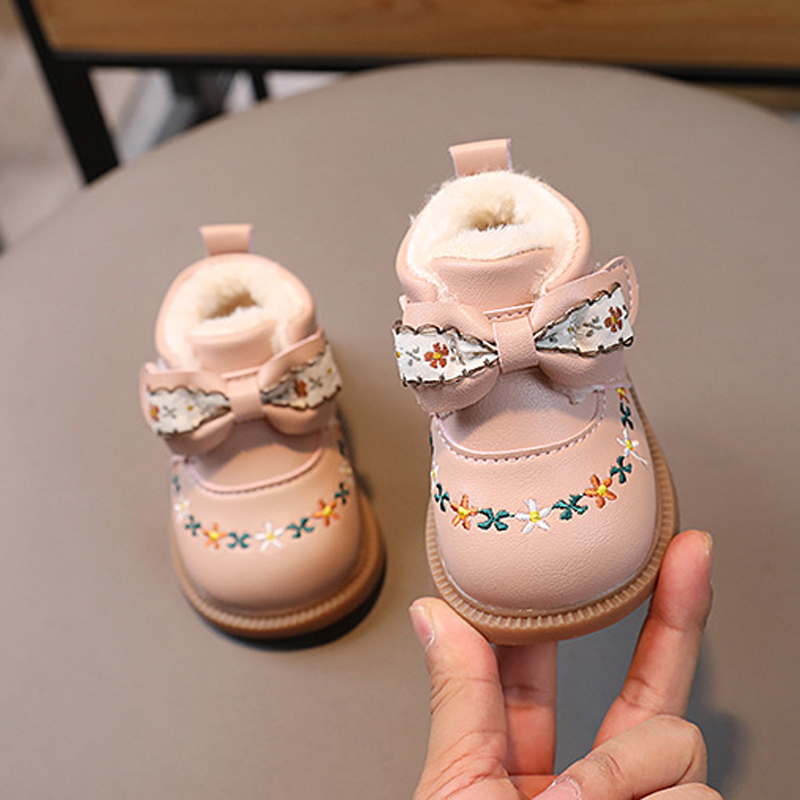 Baby Girl Boots Winter Infant Warm Fur Shoes Toddler Ankle Boots Cute Bow-knot Flowers Kidszworld Newborn Outdoor First Walkers Size 15 - 25 K0220