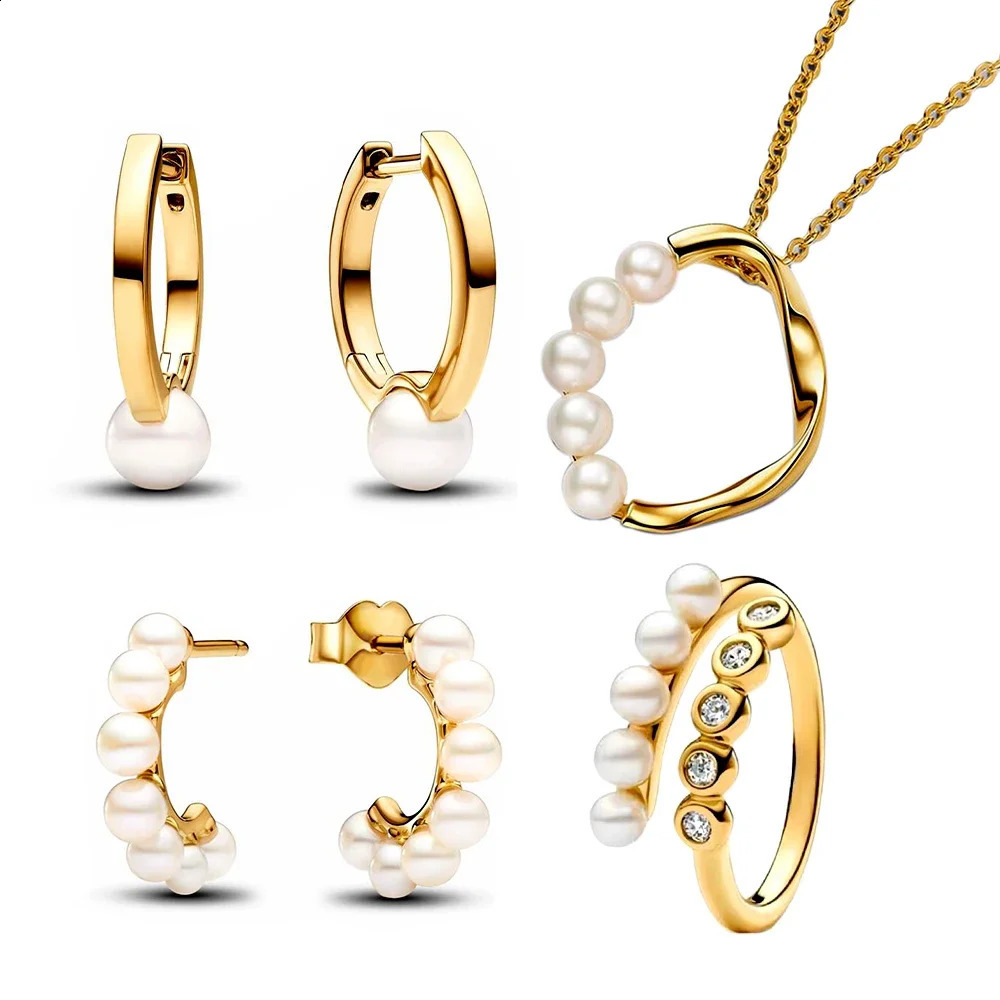 Original sterling silver 925 freshwater cultural pearl opening ring set necklace ring earring female gift 250409