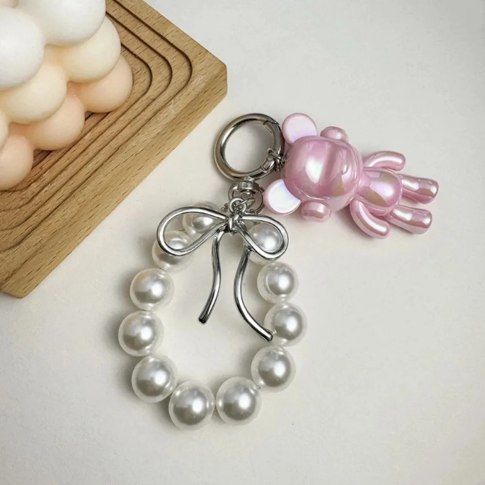 Exquisite Beautiful Beads Bowknot Keychains Phone Accessories Imitation Pearl Bag Pendant Accessories Metal Bead Key Chains 251110