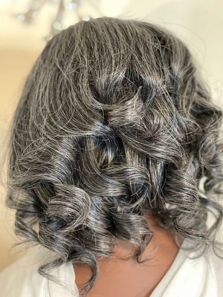 Salt and pepper gray headband wig human hair short salt pepper natural highlights black mixed grey wig with headband glueless machine made wig