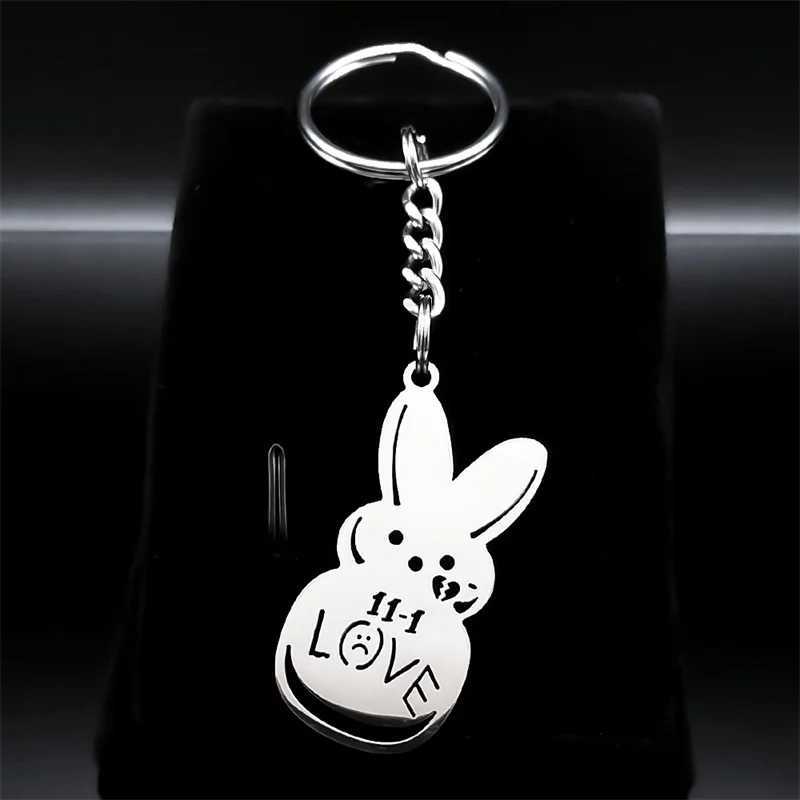 Stainless steel metal keychain Lil Peep Love Rabbit Sad for Love Silver Color Keyring for Women Simple Jewelry Gift 3624S08 W250411