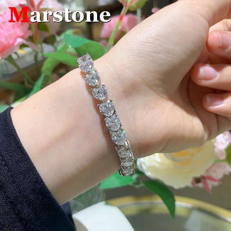 Full Moissanite D Color Princess Heart Tennis Bracelet Womens 925 Silver Fine Moissanite Diamond Jewerly Chain for Girl Women