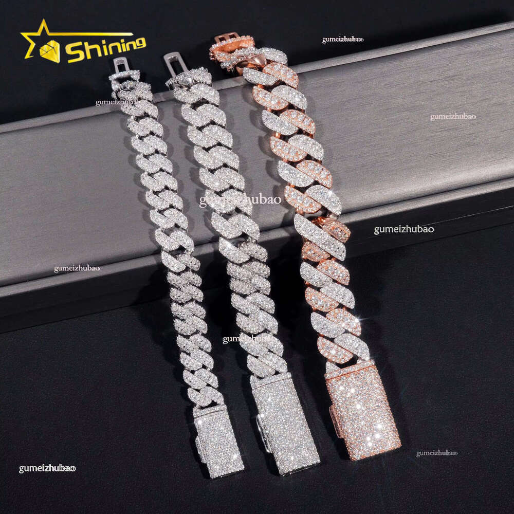 Wholesale Price 10mm 13mm 15mm Chain Sier Iced Out Vvs Moissanite Dia Hip Hop Jewelry Cuban k Bracelet Men