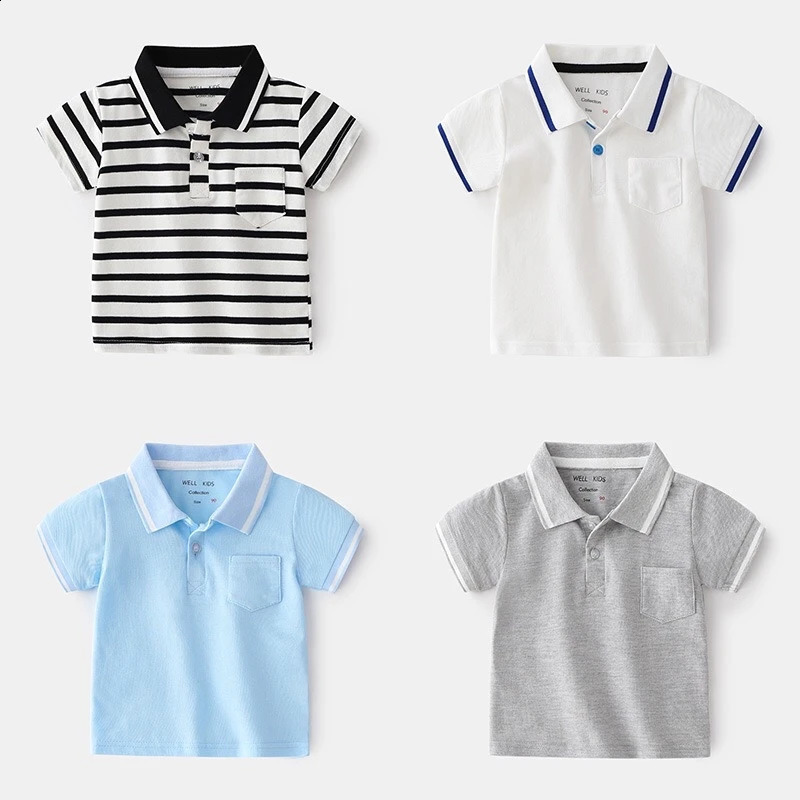Summer Baby Boys Polo Shirts Children Clothes Short Sleeve Kids Shirt Kids Toddler Girl Boy Striped Polo Shirt Tops Tee 250410