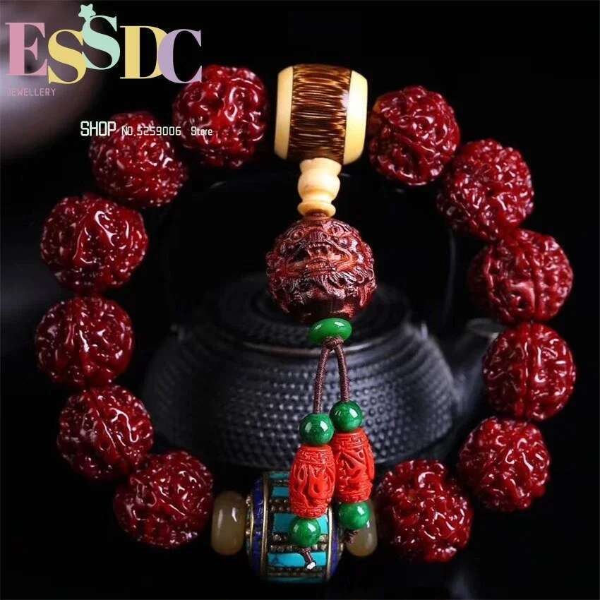 18Mm Six-Petal Big Vra Bodhi with Small Leaf Red Sandalwood Brave Men Women Bracelets and Beads Jewelry Who