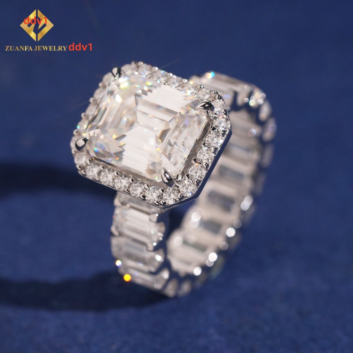 Rapper Jewelry Hip Hop Style Moissanite Ring 925 Sterling Silver Emerald Cut 14ct Men Diamond Ring GRA Certificate