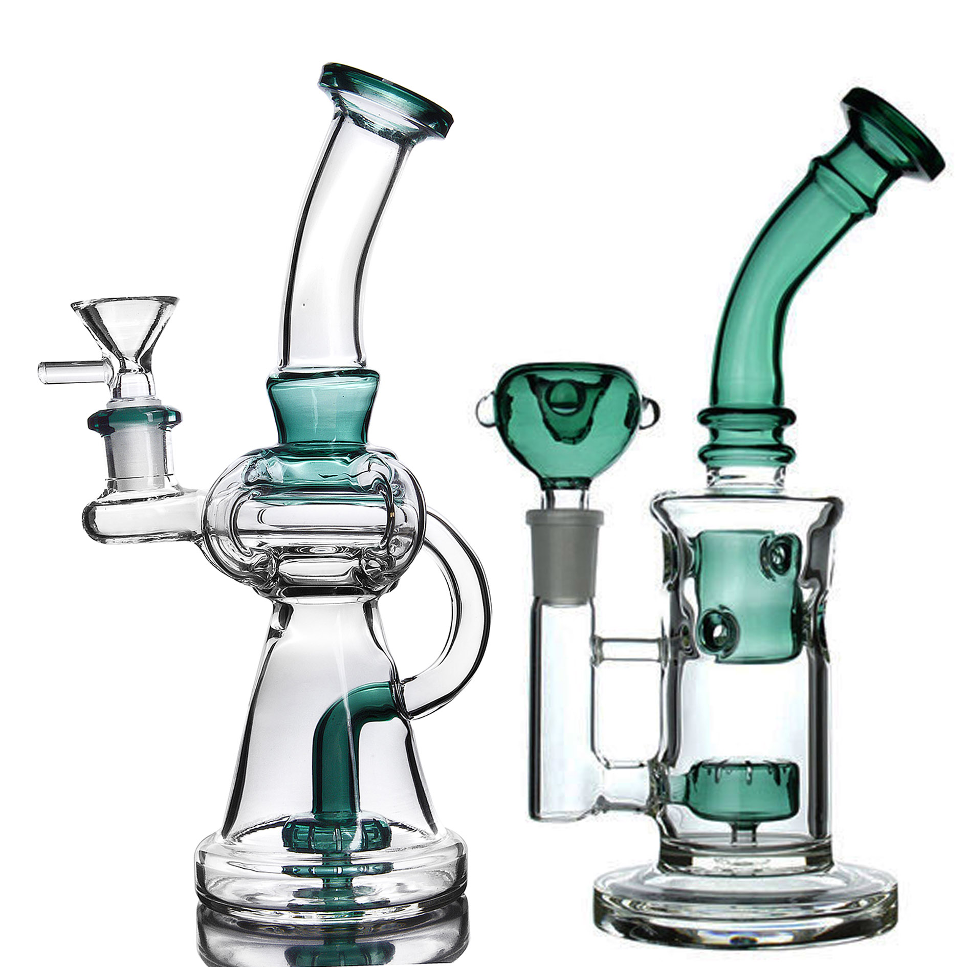 Green Glass Hookahs Bong Bubble Smoking Glass Pipe Bubbler Recycler Water Bongs Heady Oil 14mm Accessory