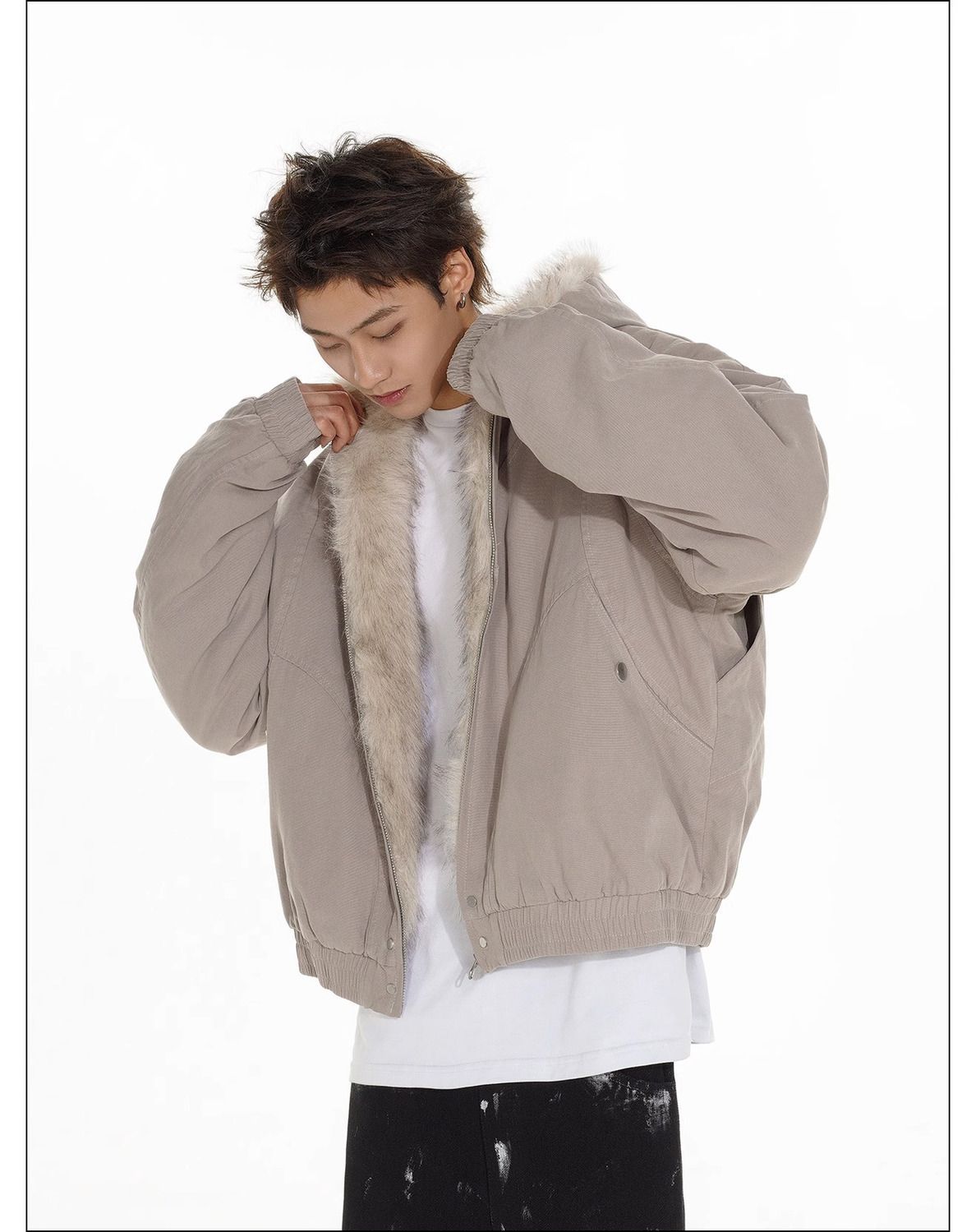 Men's Faux Fur Zip Jacket Y2k Collar High Quality Fashion Design Pullover Harajuku Casual American Warm Thicken Cardigan Coat Parkas