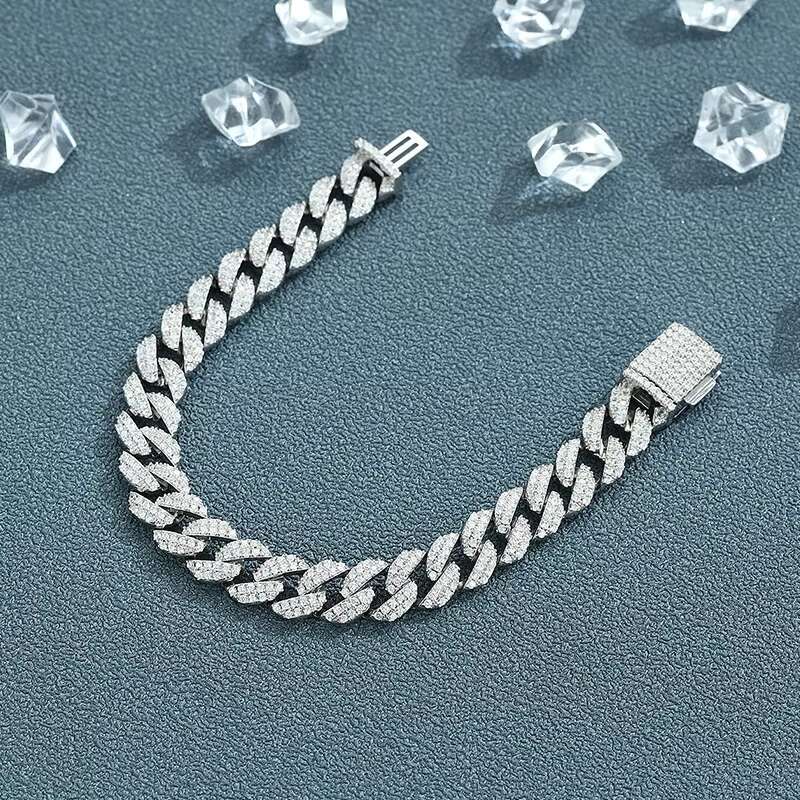 Miami Cuban Link Bracelet High Quality Cubana Hop Jewelry 6 to 20mm 925 Sterling Silver VVS Moissanite Iced Out Bracelet