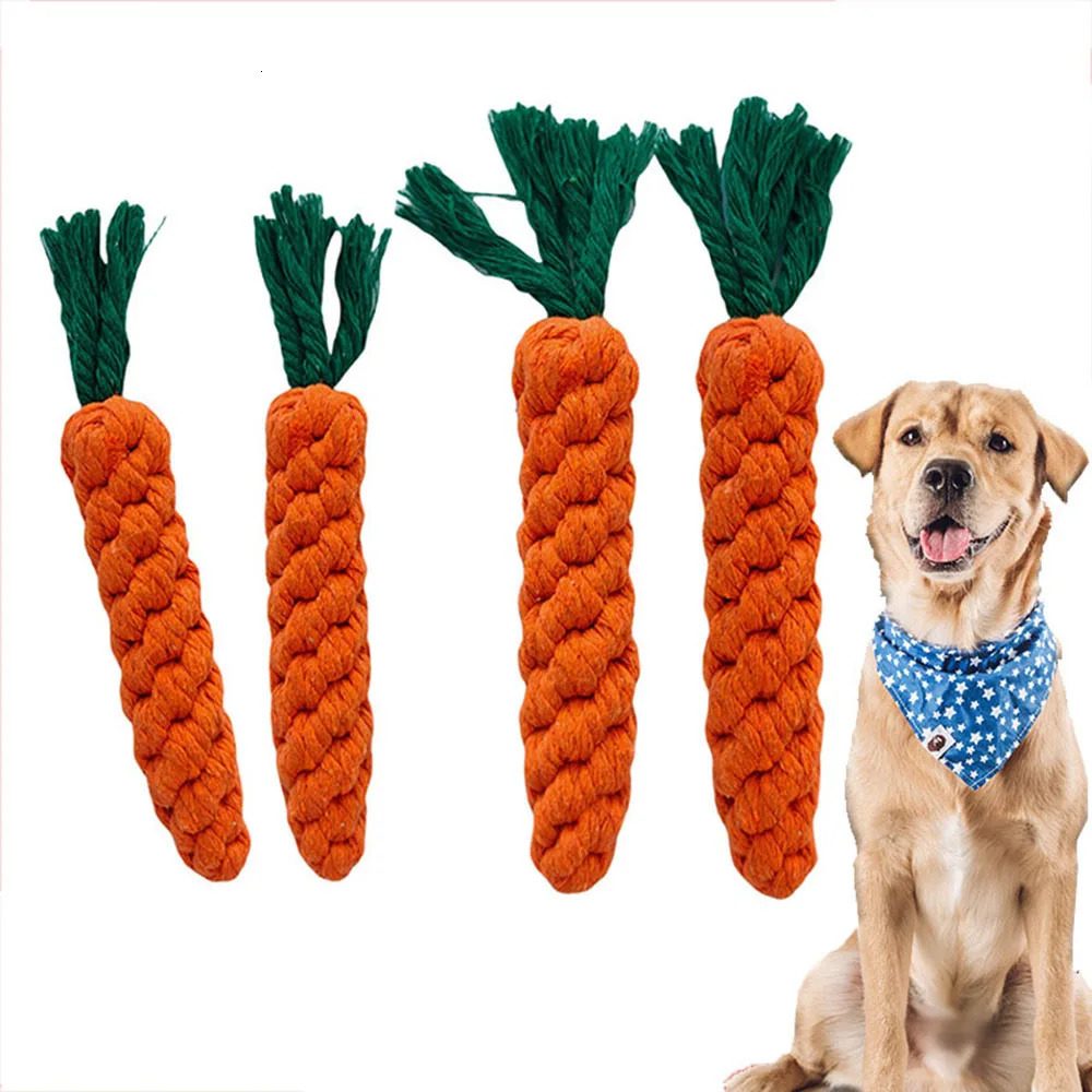 1Pcs Carrot Dog Bite Rope Pet Toys Safe Durable Braided Chew Resistant Puppy Molar Cleaning Teeth Cotton 251110