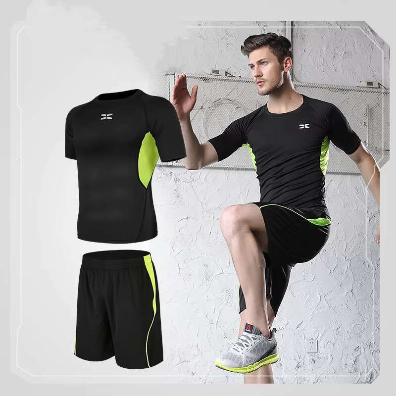 Quality Men Fiess Clothing Sports Wear 2 Piece Shorts Sleeves Quick Drying Breathable Skin Friendly High Elastic G zzdg