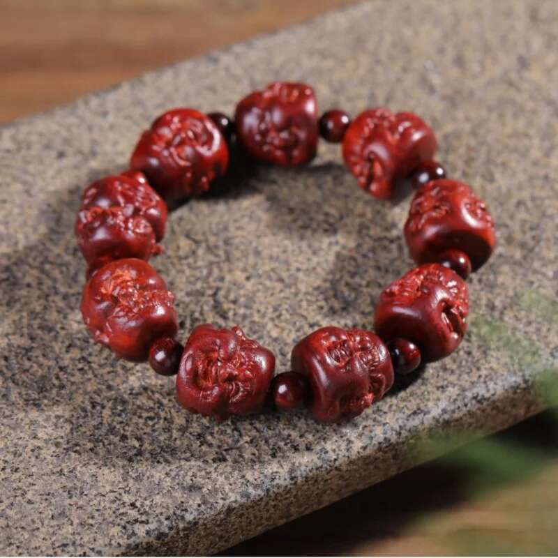 Small Leaf Rosewood Carving Rosary Guanyin Bracelet Hand-Held Four-Sided Buddha Pattern Prosperity Brought by the
